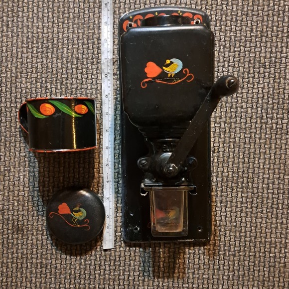 FABULOUS VINTAGE 14" Hand Painted Wall Mount Ceramic & Wood Coffee Grinder - Picture 12 of 16